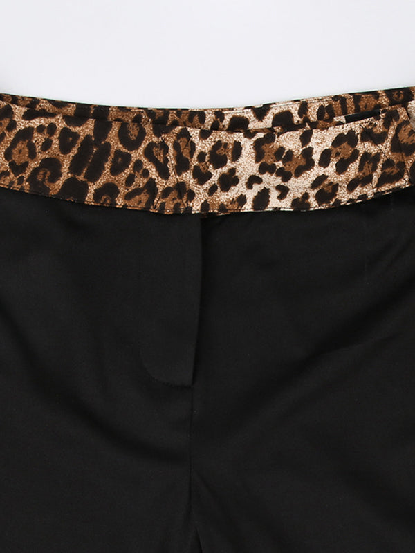 Leopard Splice Elastic Waist Flare Leg Pants