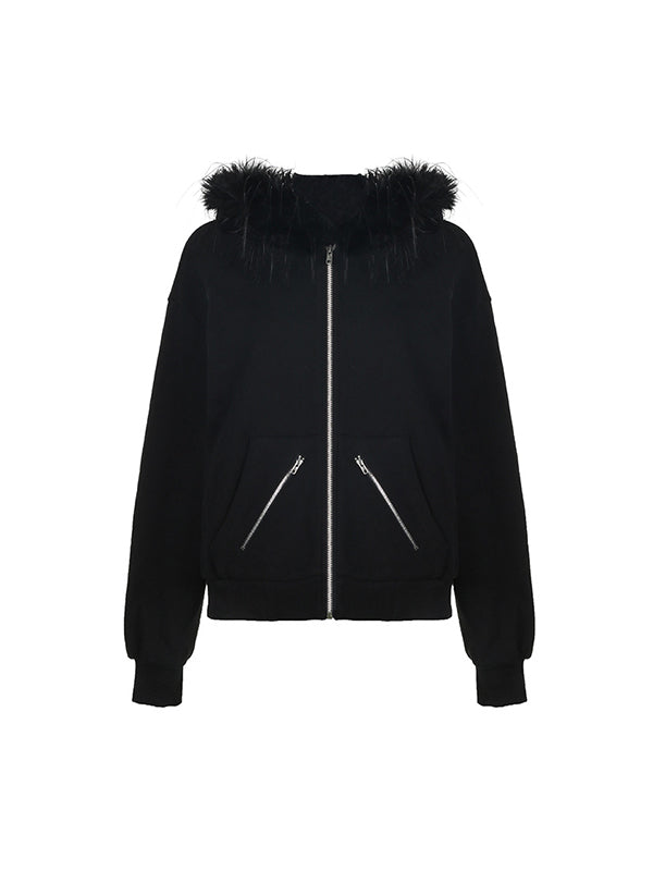 Veste patchwork décontractée ample noire Y2K