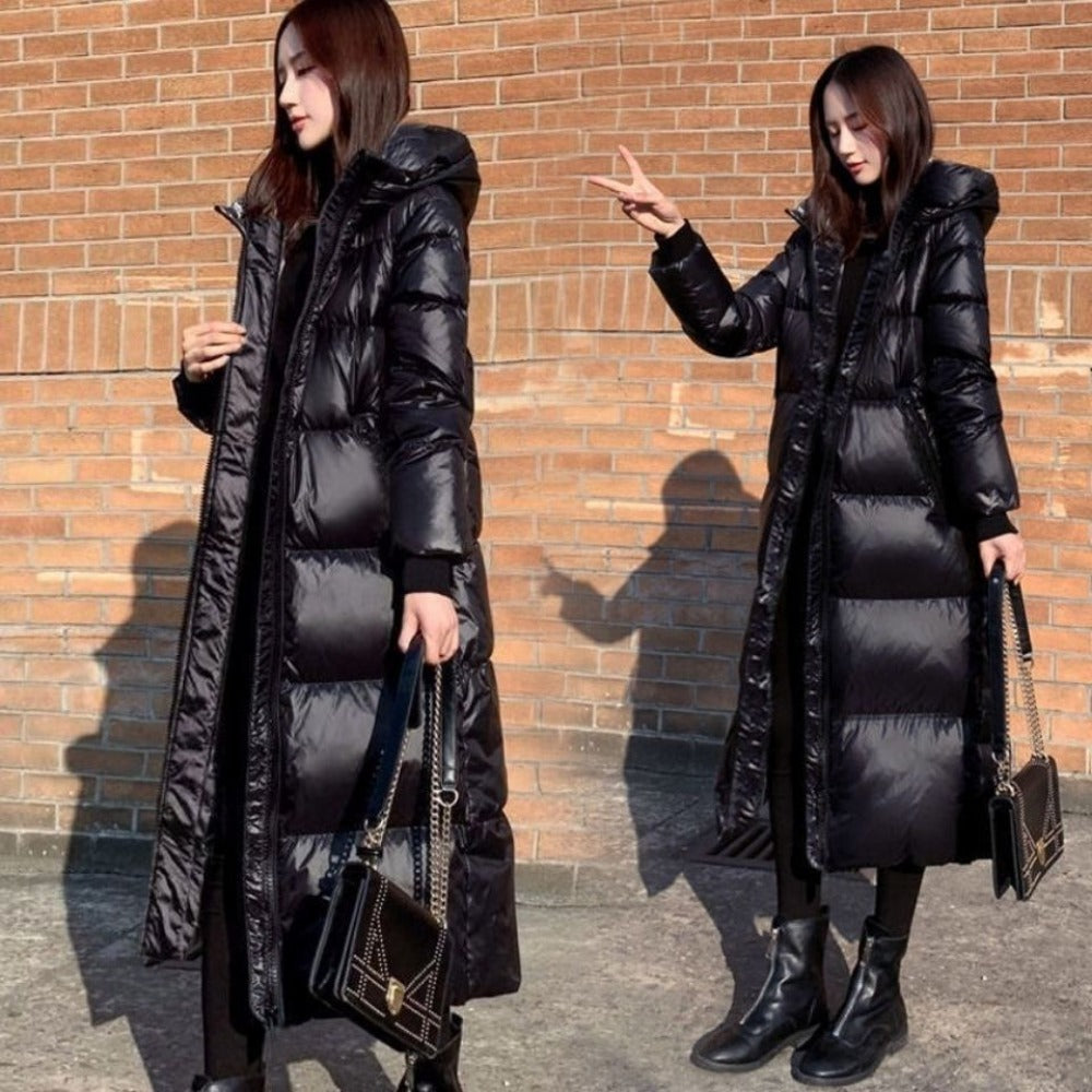 Black Long Hooded Puffer Coat for Women - Bruna