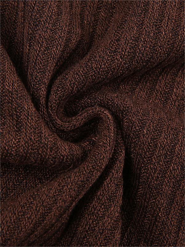 Top en tricot marron à manches longues avec motif en dentelle et boutons