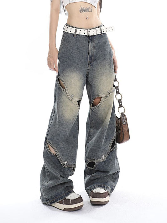 Deconstructed Washed Effect Baggy Boyfriend Jeans