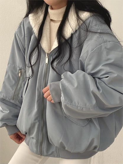 Reversible Oversize Black Fleece Jacket with Hood