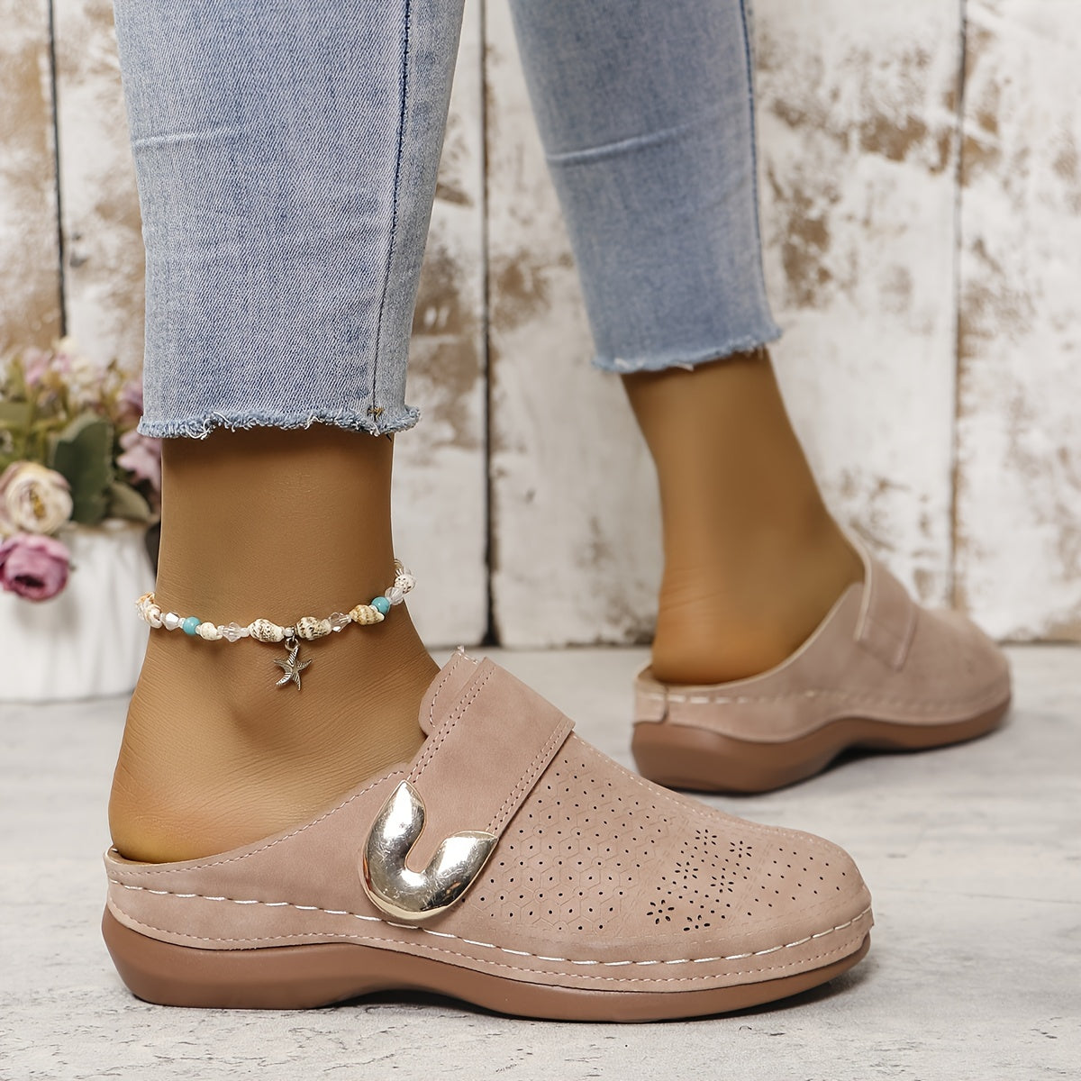 Women's Wedge Slippers | Metal Buckle