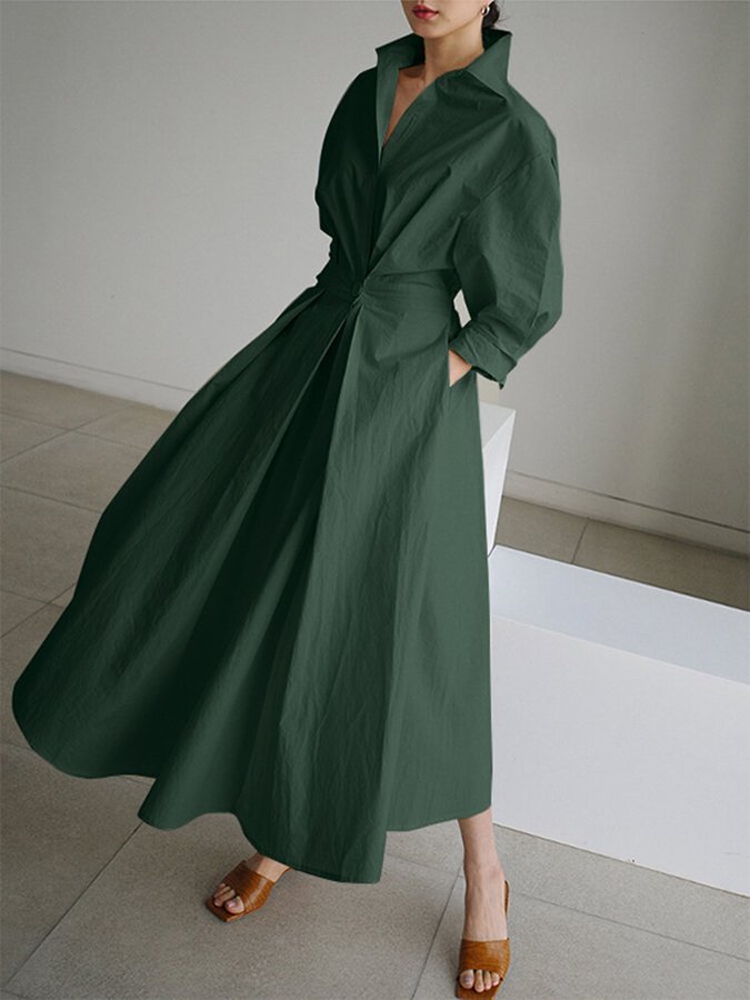 Women's Long Sleeve Shirt Dress | Maxi