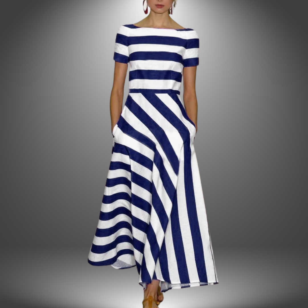Women's Casual Striped Midi Dress | with Pockets