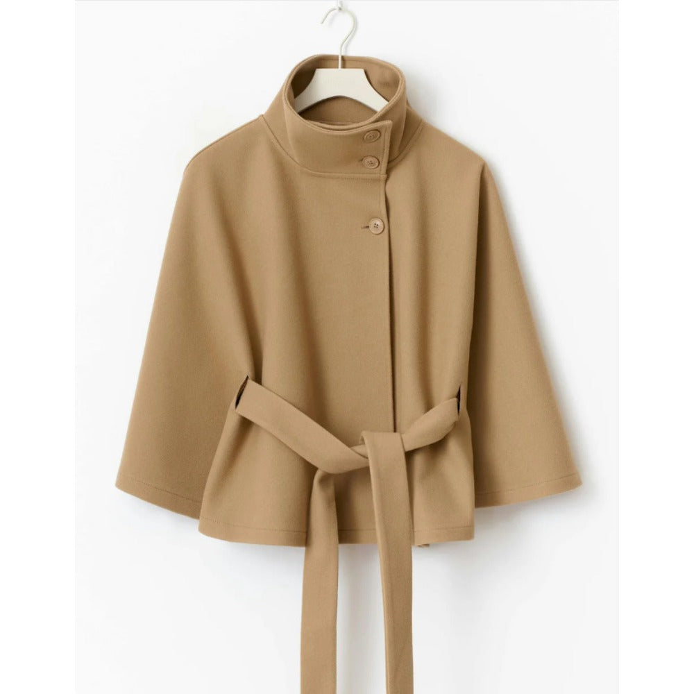 Manteau cape ceinturé à col montant pour femme - Iolanda