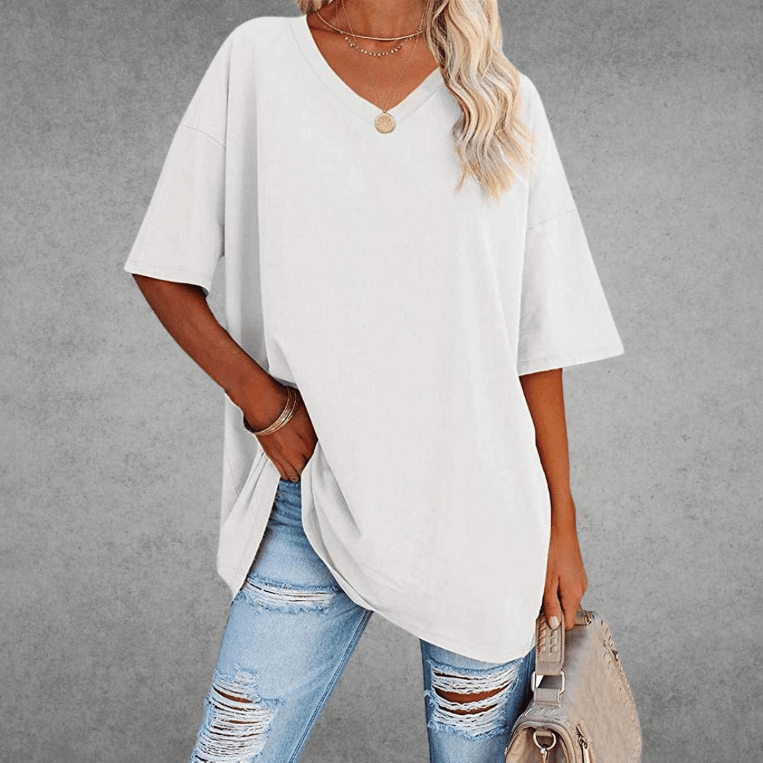 Women's Solid V-Neck T-Shirt | Oversized