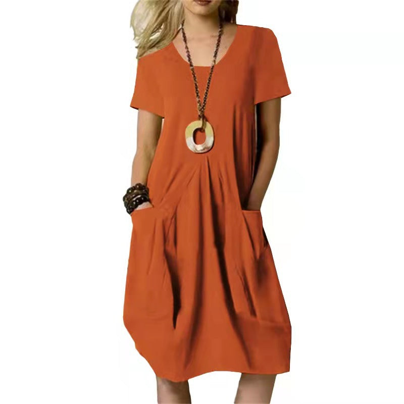 Women's Short Sleeve Midi Dress | With Pockets