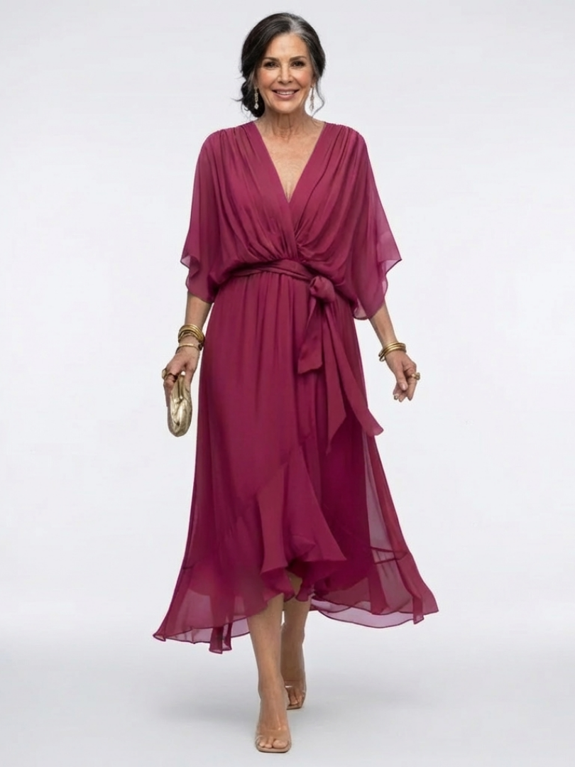 Women's V-Neck Wrap Cocktail Dress | Midi