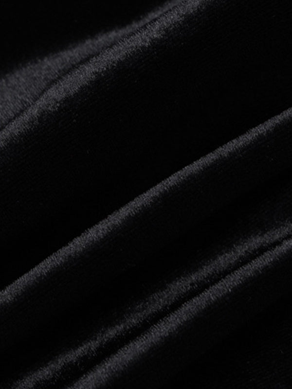 Zwarte vintage fluwelen gesplitste bandeau mini-jurk