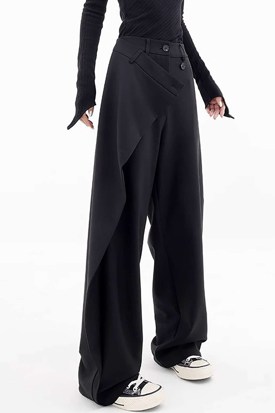 Pantalon de costume droit drapé noir vintage