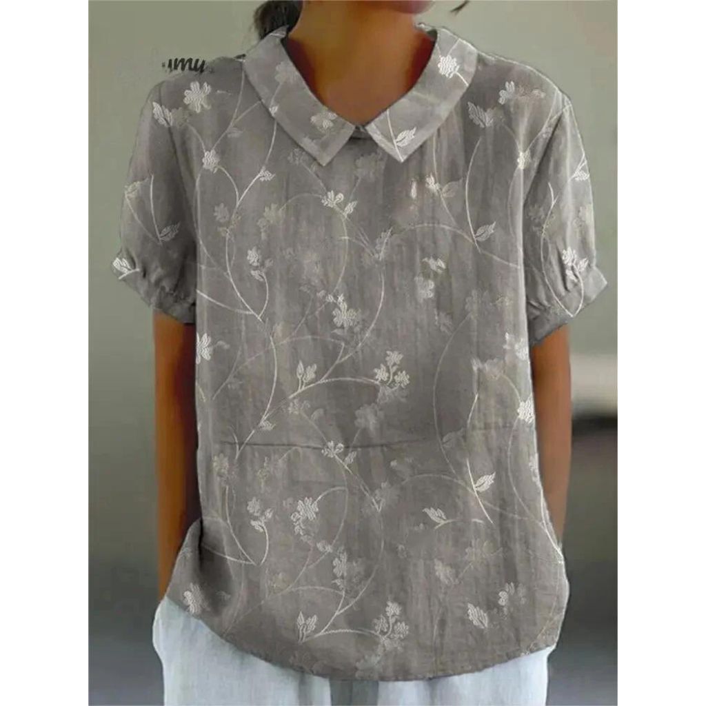 Women's Casual Floral Pattern Blouse | Short Puff Sleeves
