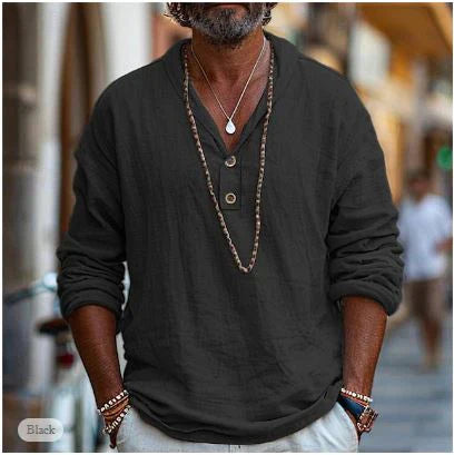Men's Casual Summer Henley Shirt | Long Sleeve