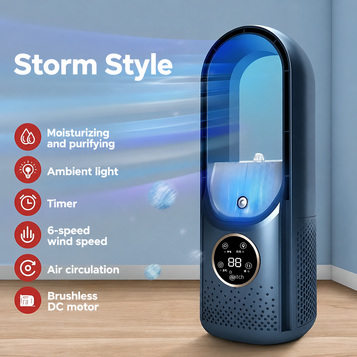 Bladeless USB Air Cooler | 6 Speed Quiet Fan with Timer | Air Humidification Feature