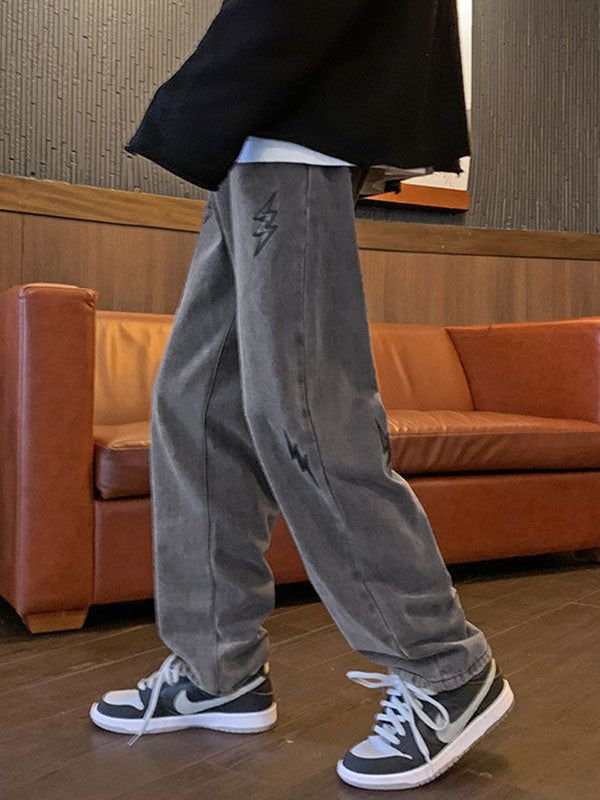 Jean boyfriend droit brodé Lightning Hip Hop pour hommes