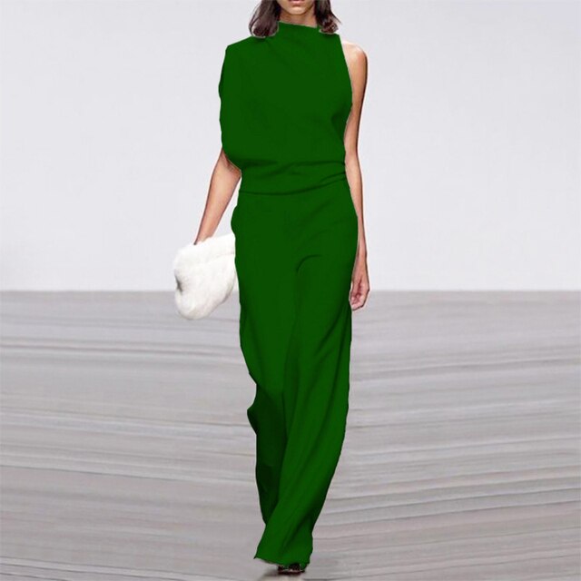 Women's Casual One-Shoulder Jumpsuit | With Wide Leg