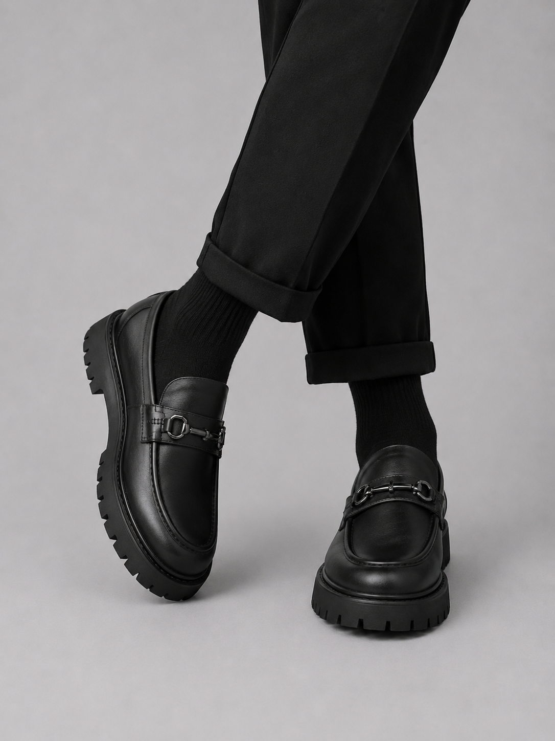 Men’s Black Business Casual Chunky Sole Loafers | Slip-On