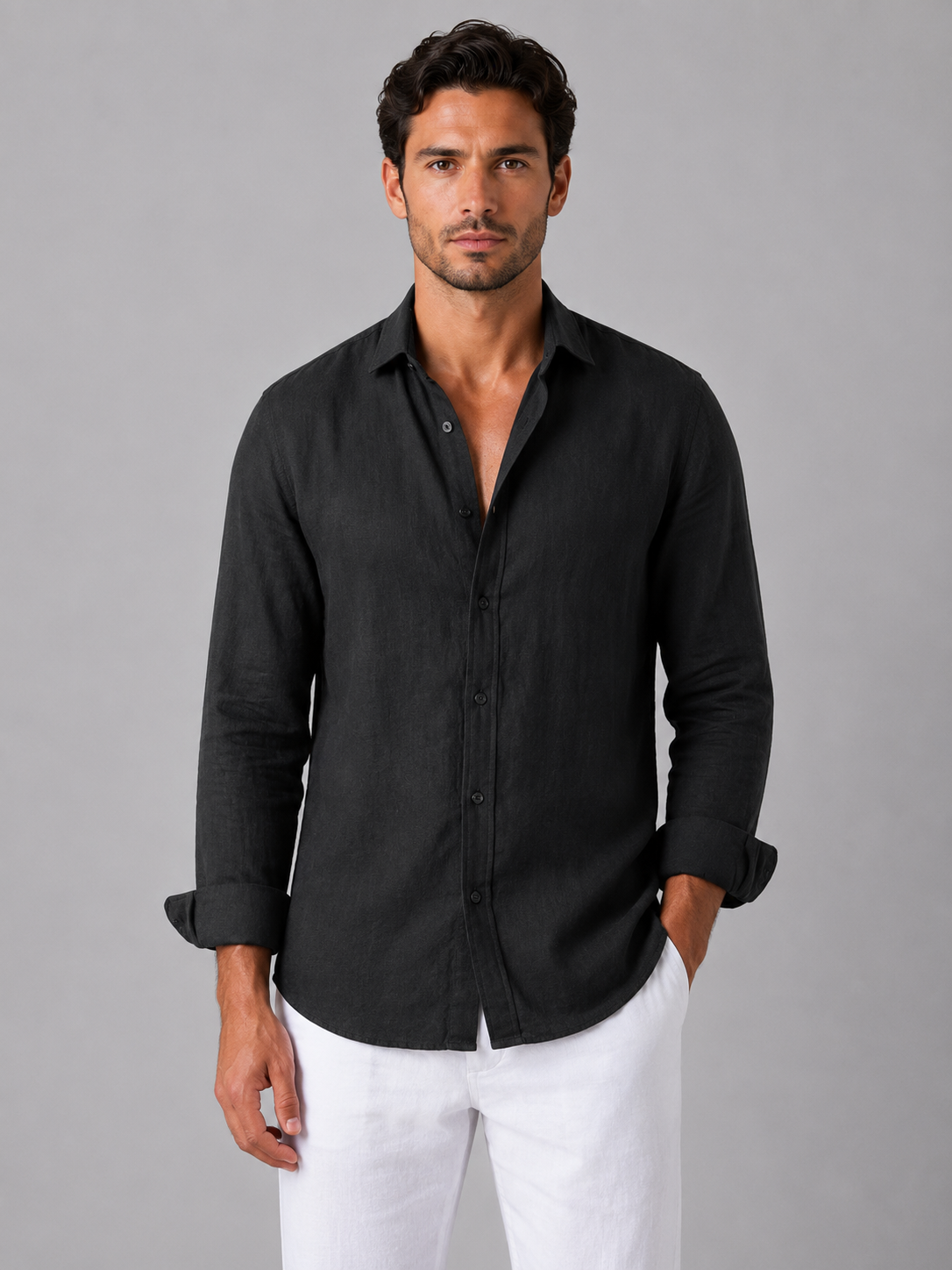 Men's Relaxed Fit Summer Button-Up Shirt | Long Sleeve