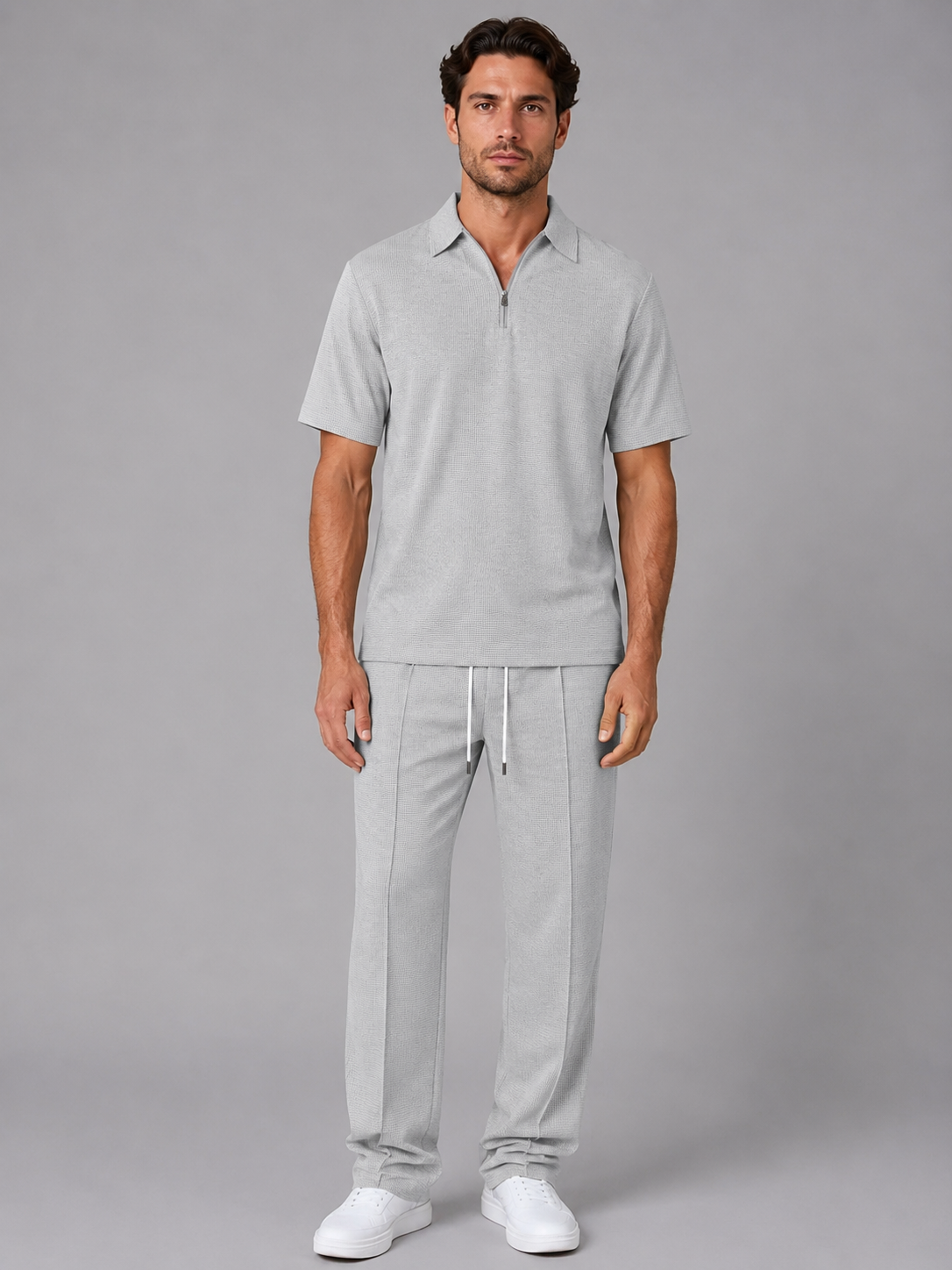 Men’s Quarter Zip Polo and Relaxed Fit Trousers | 2-Piece Set