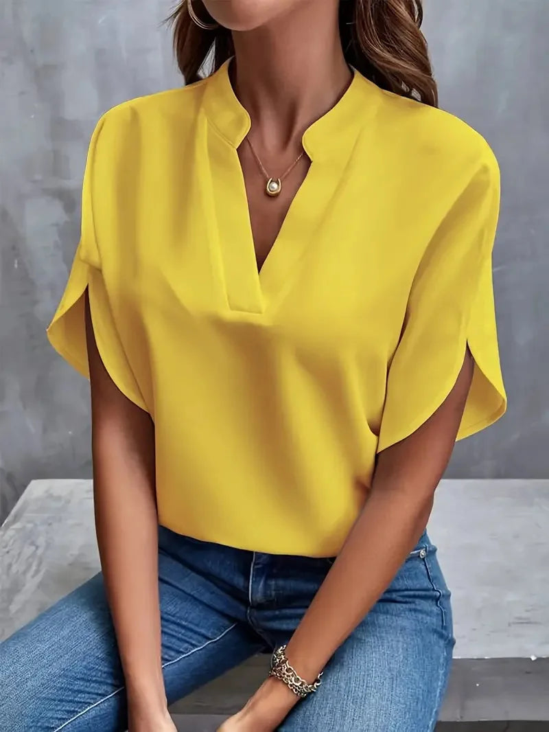 Women's V-Neck Short Sleeve Blouse | Work Office Top