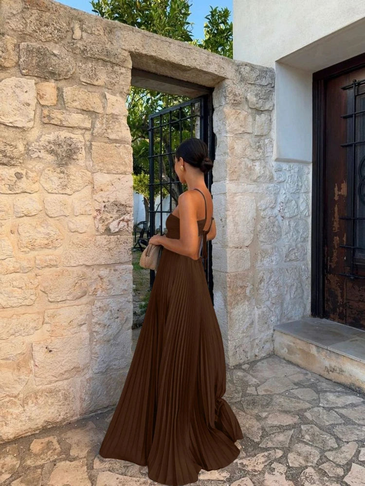Women's Pleated Halter Neck Dress | Maxi