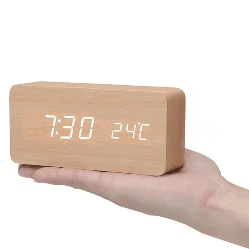 LED Wood Clock with Voice Control for Stylish Time Display