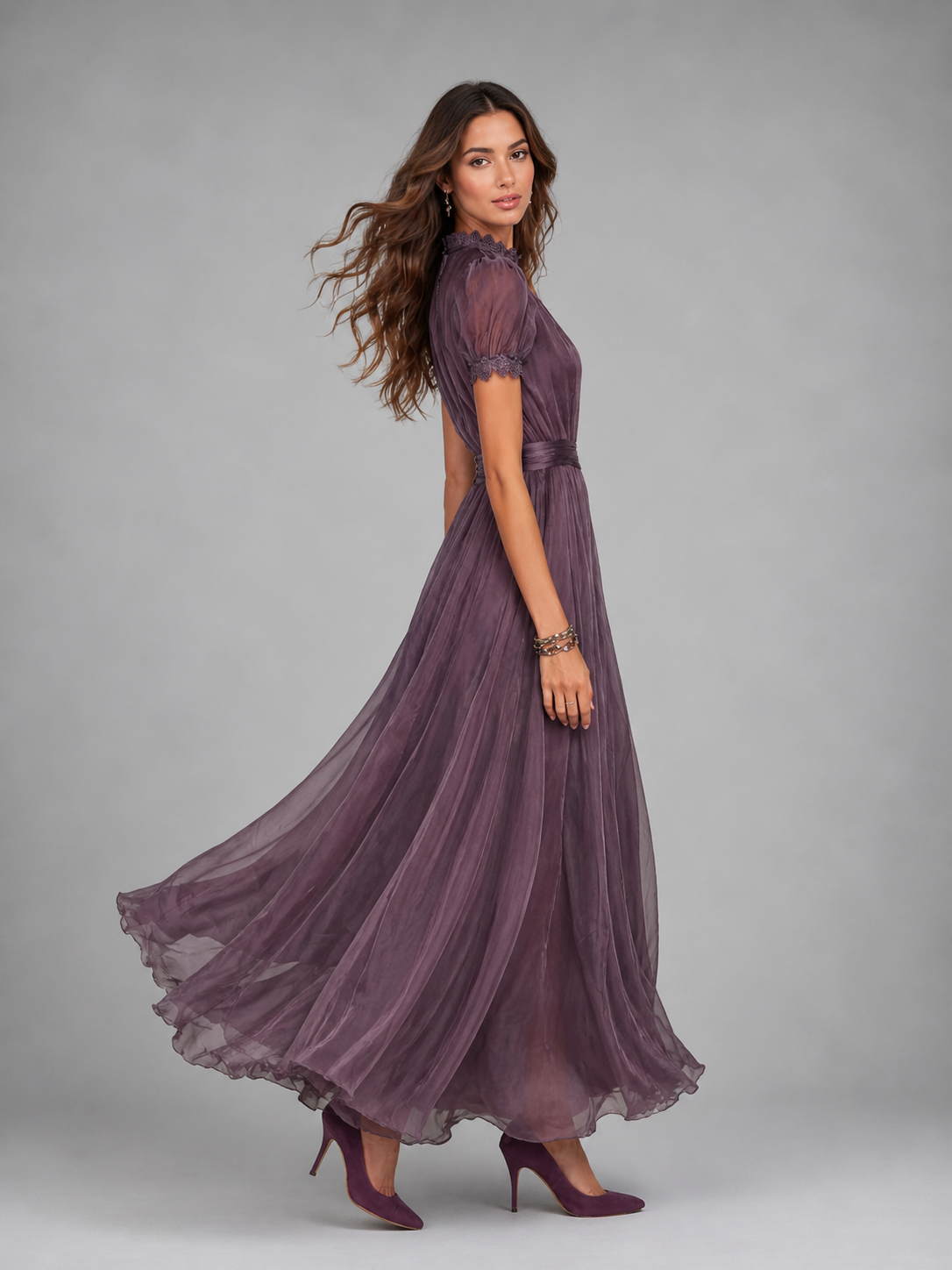 Women's Formal Pleated Maxi Dress | with Keyhole Neckline