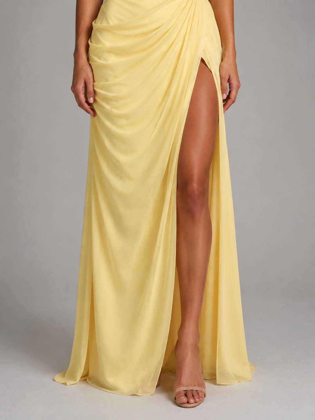 Women’s Strapless Yellow Maxi Prom Dress | with High Slit