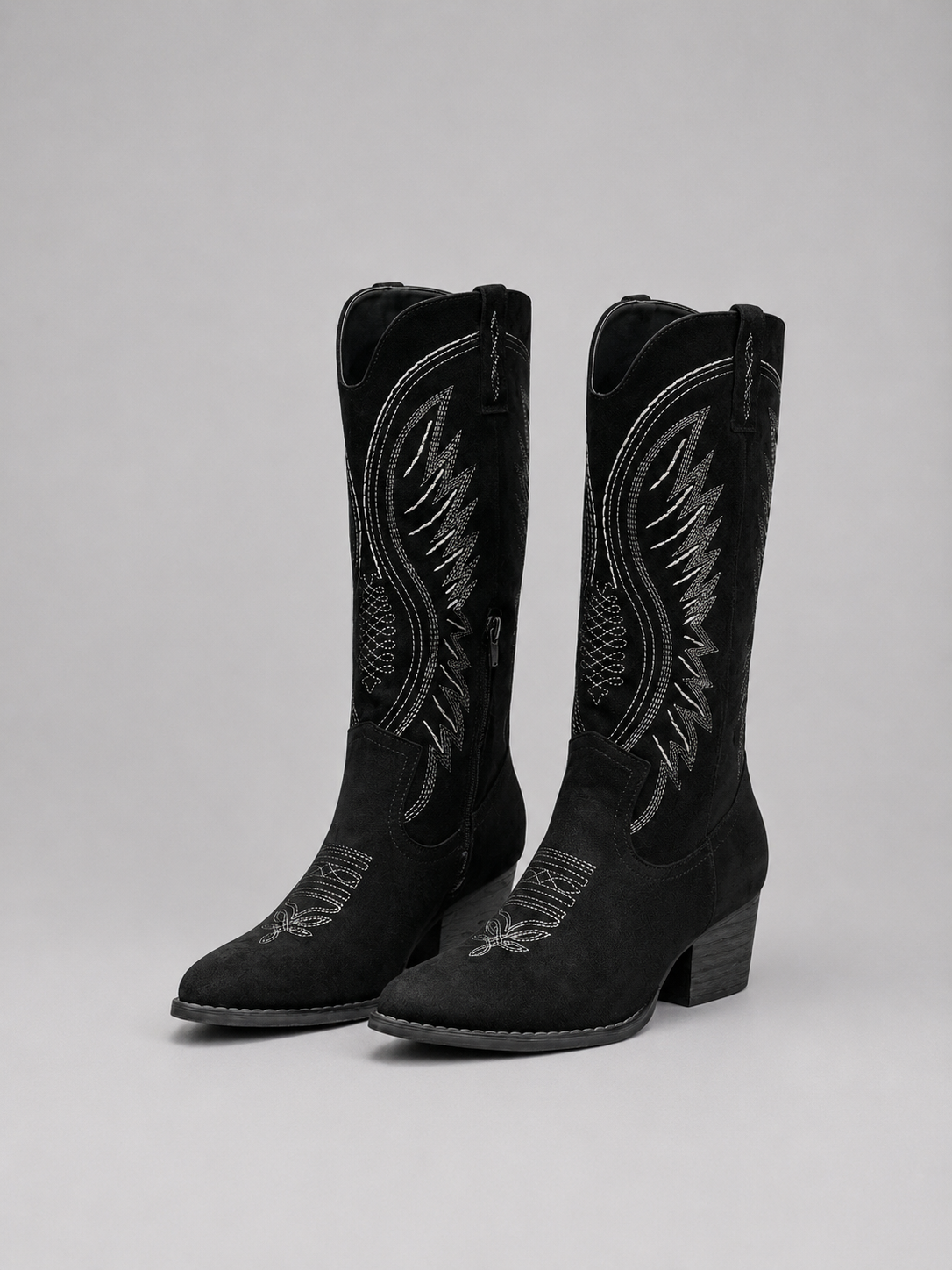 Women's Knee-High Pointed Toe Cowboy Boots | with Block Heel
