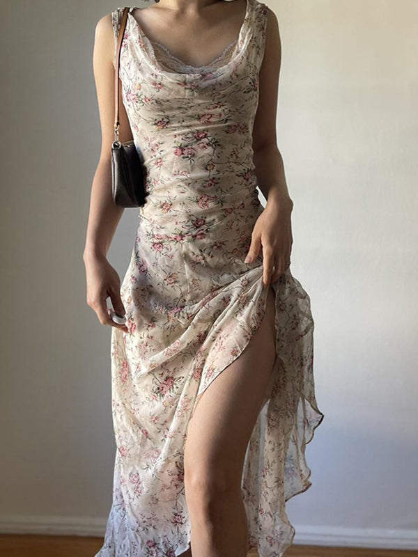 Beige Y2k Floral Irregular Holiday Style Maxi Dress Razys.com Beige Y2k Floral Irregular Holiday Style Maxi Dress Razys.com