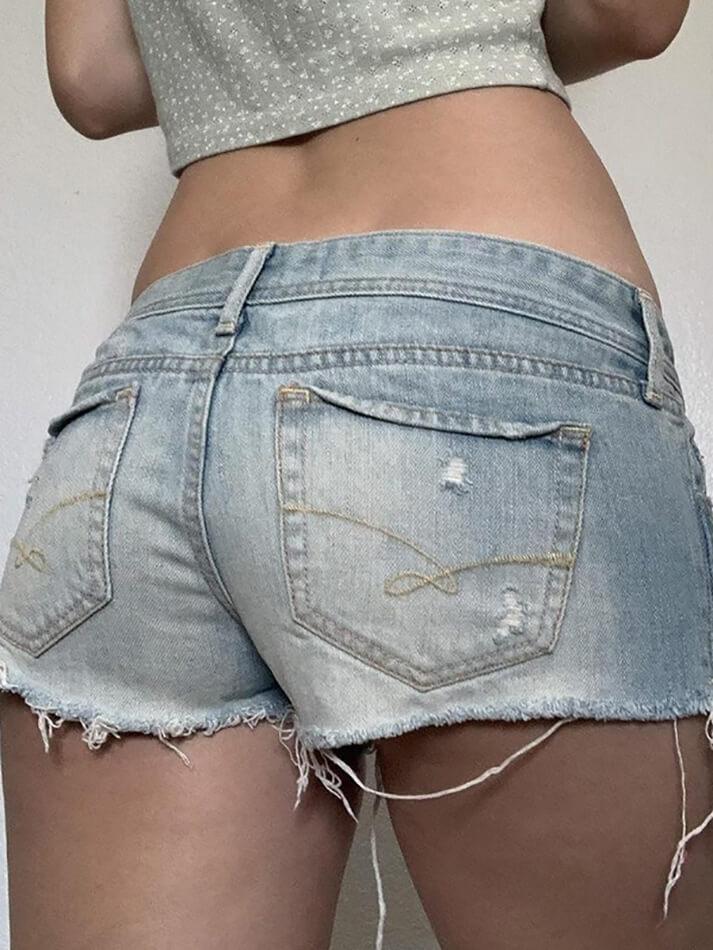 Short en jean effiloché taille basse Vintage bleu