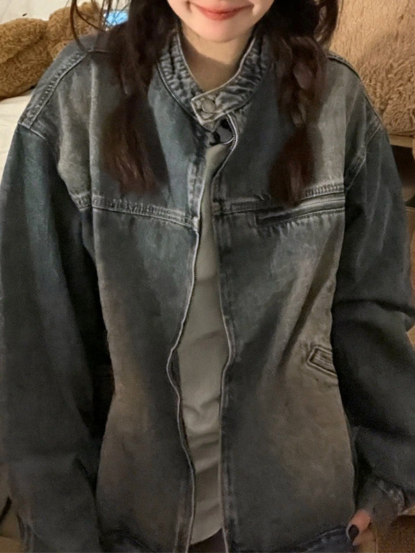 Veste zippée bleu rétro vieillie