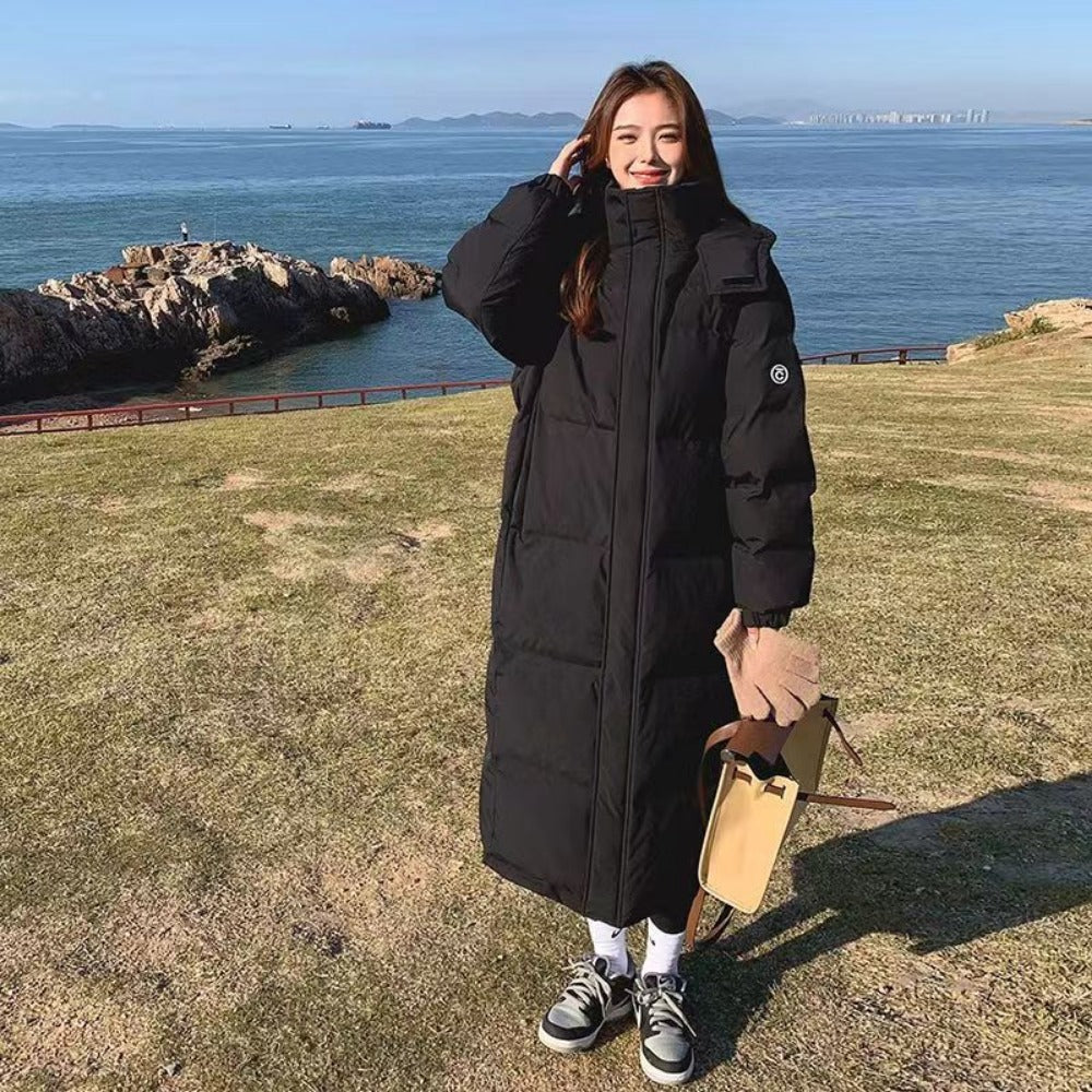 Lange gewatteerde jas met hoge kraag voor dames - Alida