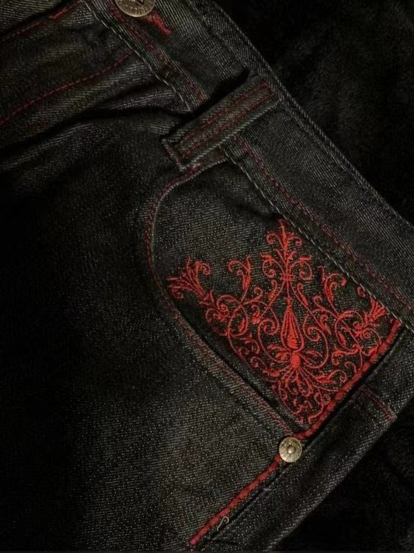 Jean boyfriend noir brodé American Vintage