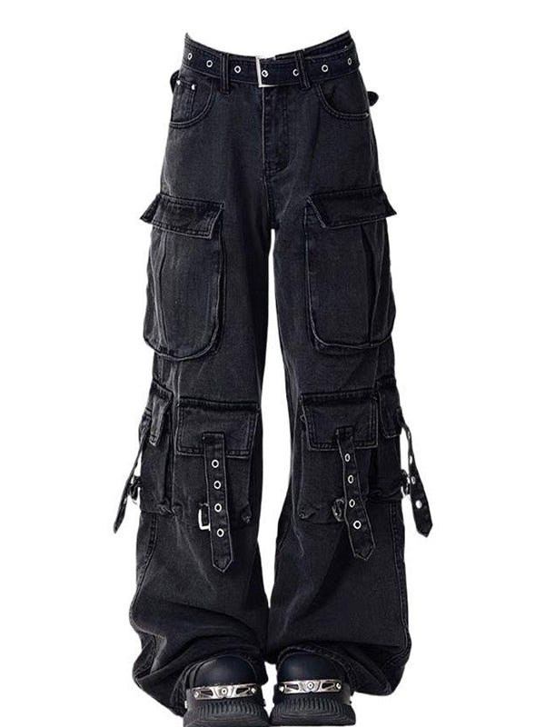 Jean cargo noir vintage multi-poches