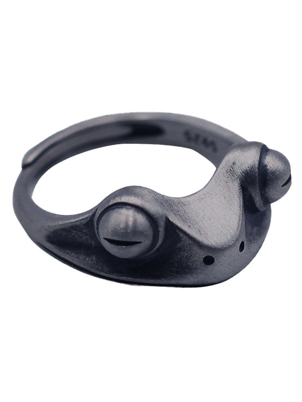 Bague de manchette vintage en argent avec motif grenouille