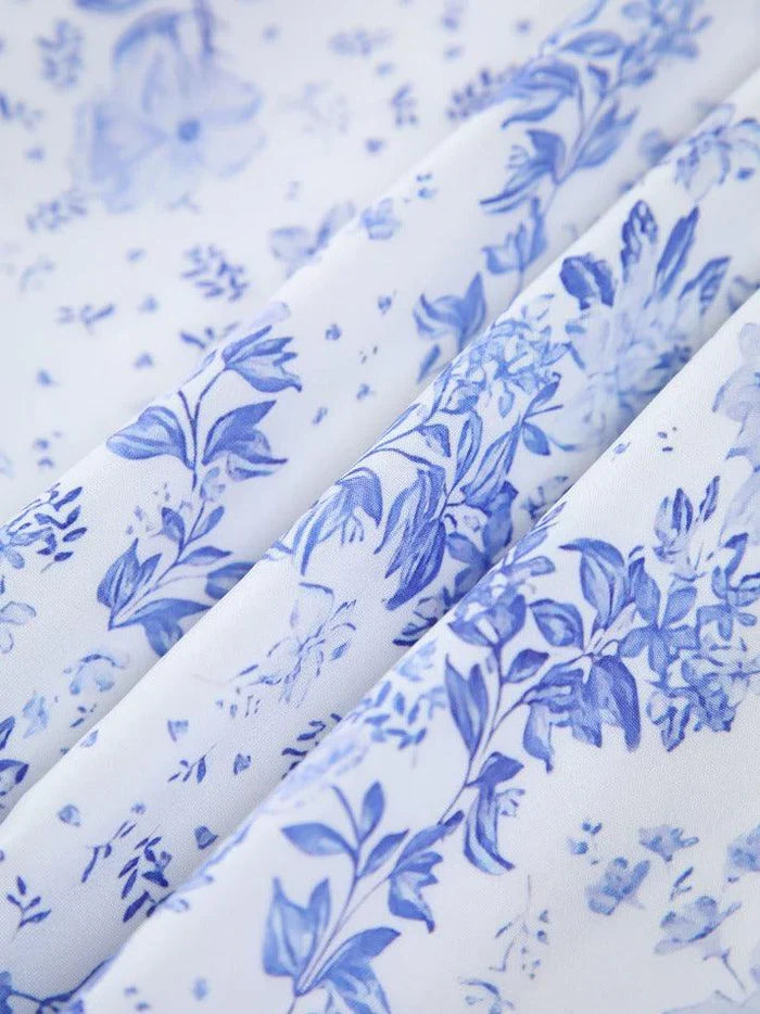 Robe zippée bleue vintage à fleurs