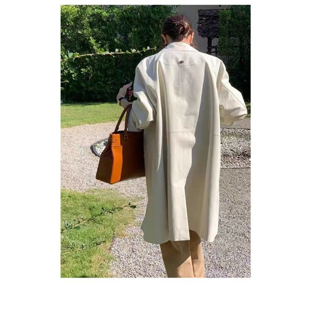 Trench-coat long boutonné avec poches pour femme - Candida