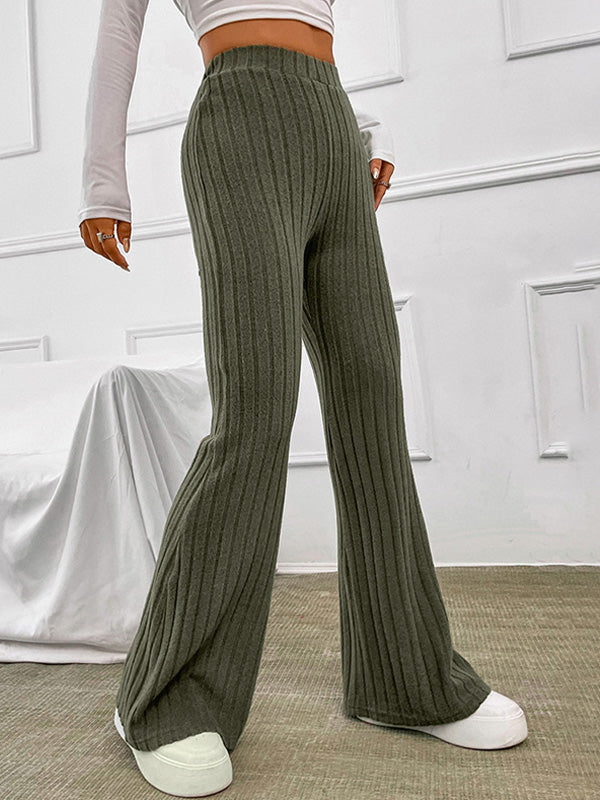 Solid Color Ribbed High Waist Flare Leg Pants