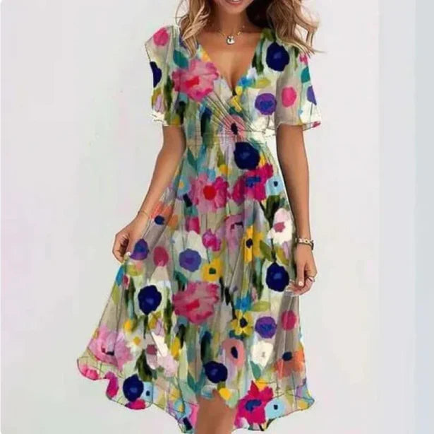 Women's Short Sleeve Floral Summer Dress | Midi