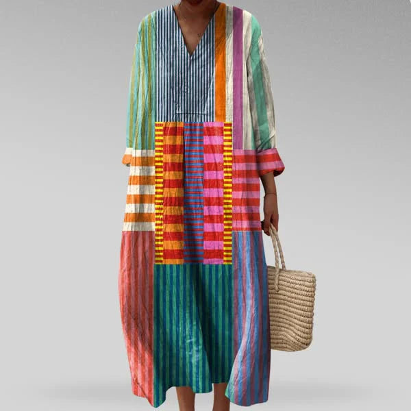 Women's Boho Geometric Maxi Dress | V-Neck