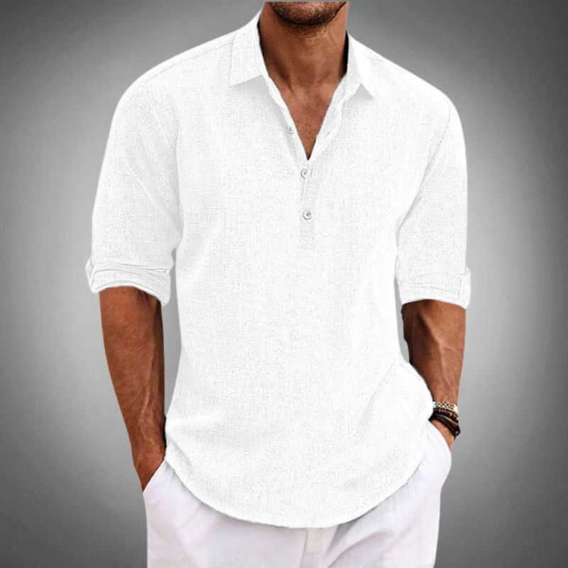 Men's Casual Half Button Placket Polo Shirt | Long Sleeve
