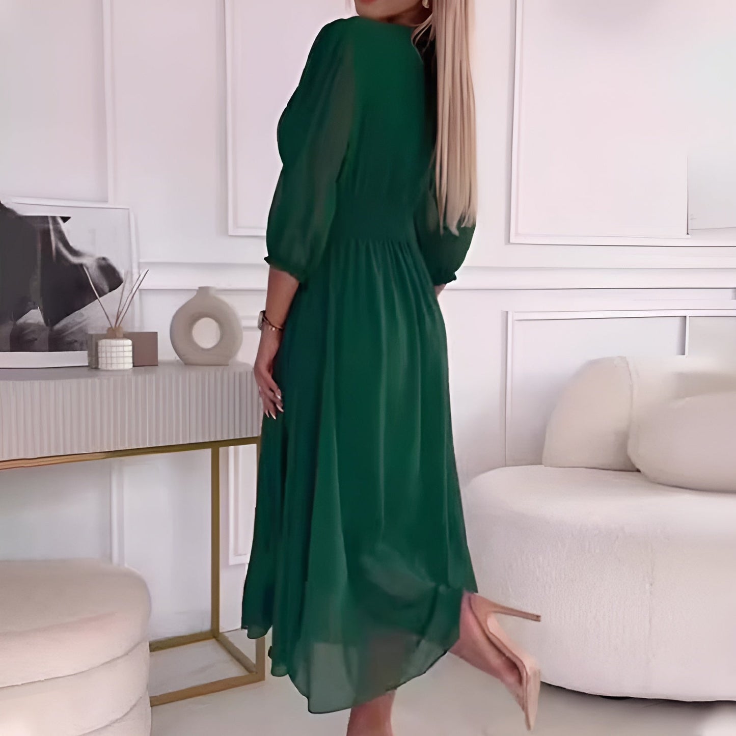 Women's V-Neck 3/4 Sleeve Wedding Guest Dress | Midi