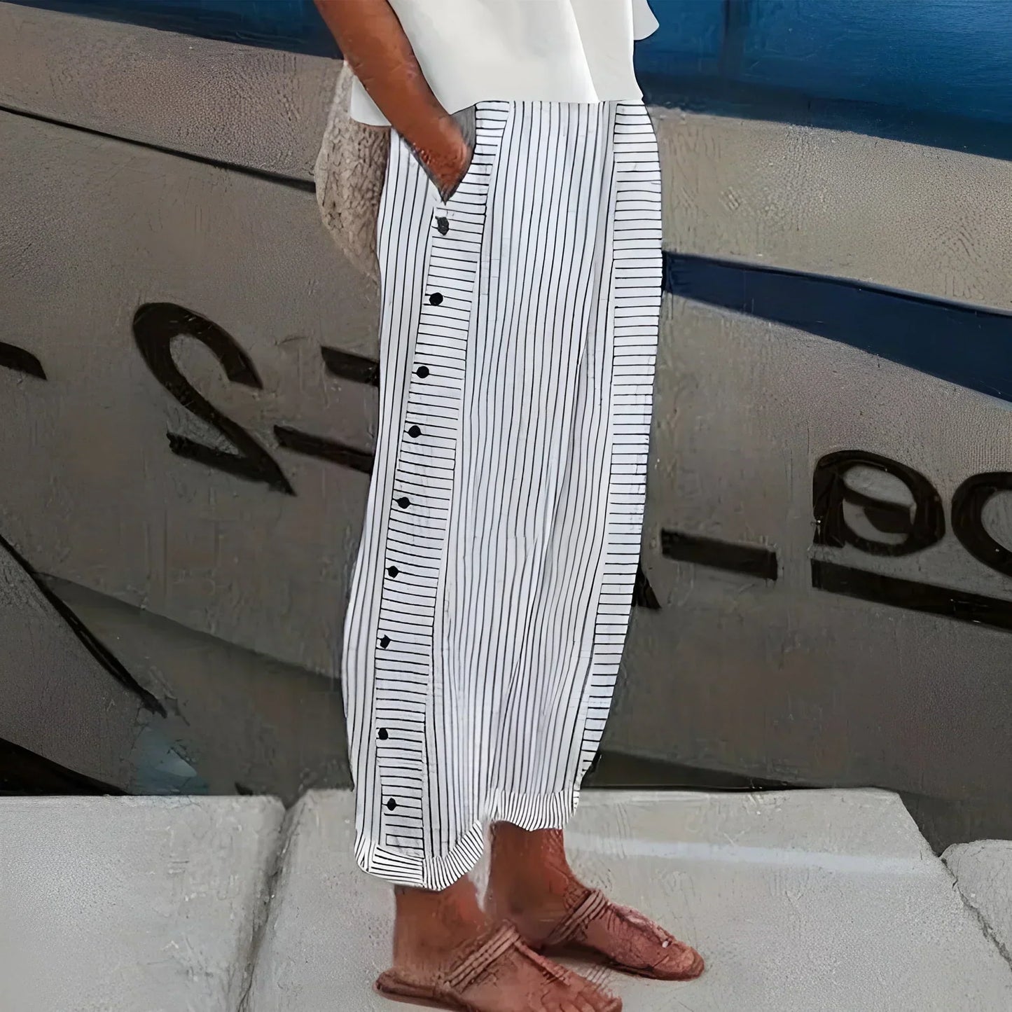 Women's Casual Striped Trousers | with Pockets