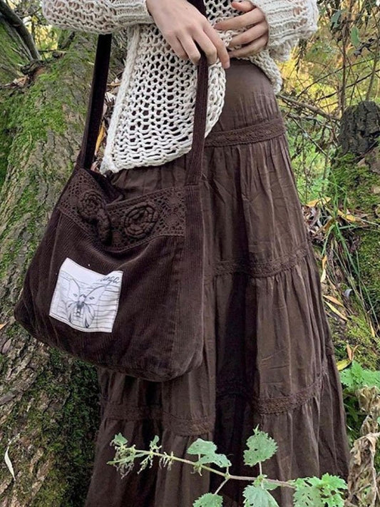 Brown Vintage Tiered Midi Skirt