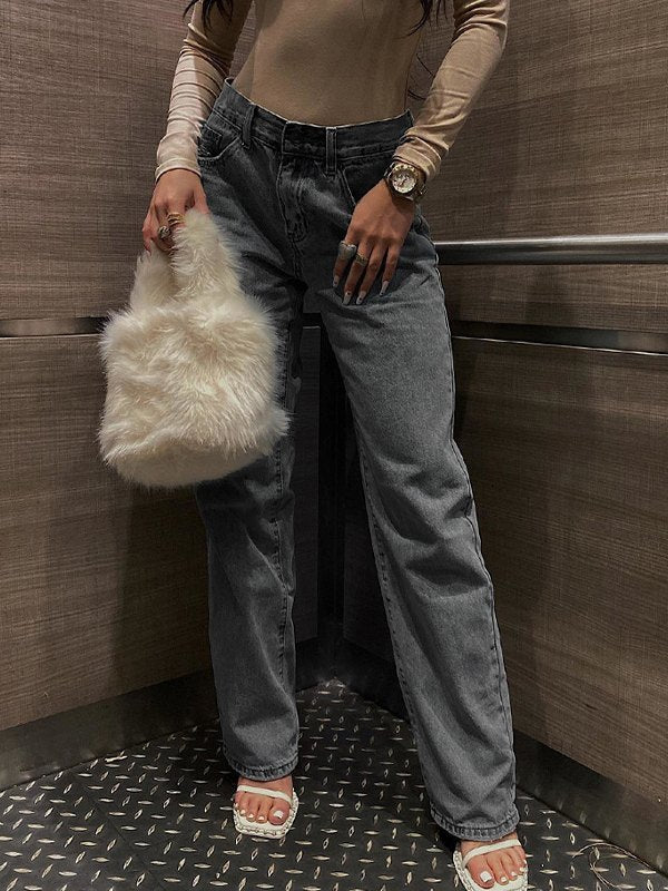 Jean baggy déchiré couleur unie style années 2000, effet usé au dos