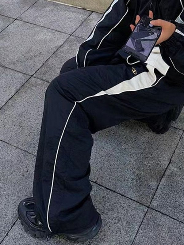 Pantalon parachute baggy rétro à panneaux de couleur contrastée