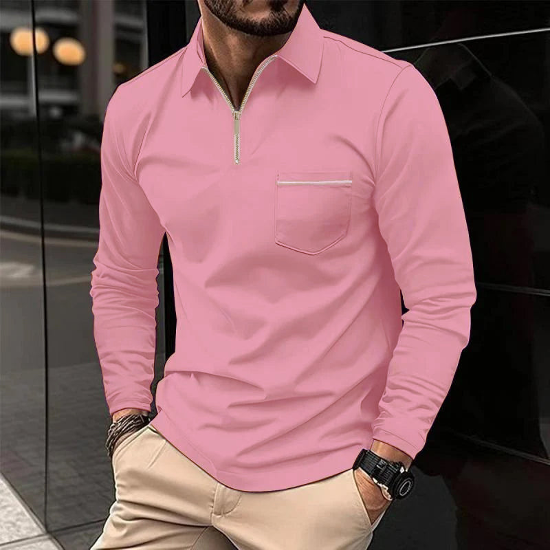 Men’s Long Sleeve Quarter-Zip Polo Shirt | with Chest Pocket