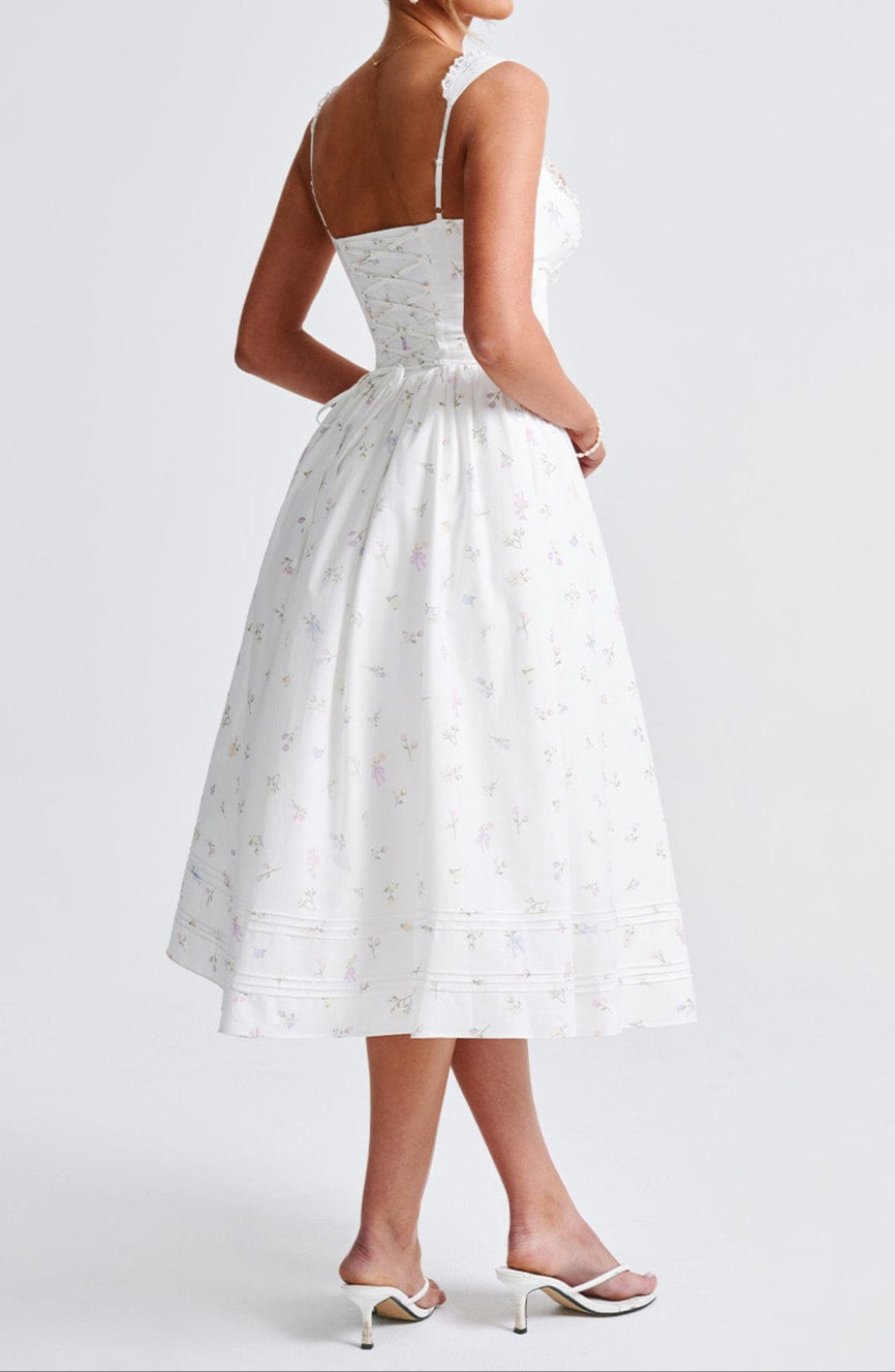 Robe mi-longue Romanadia - Imprimé floral multicolore blanc