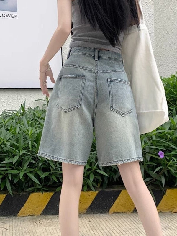 Short boyfriend taille haute vintage vieilli